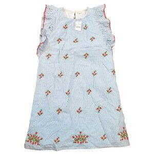 NWT Jcrew Crewcuts Floral Embroidered Seersucker Dress Blue Girls Size 14